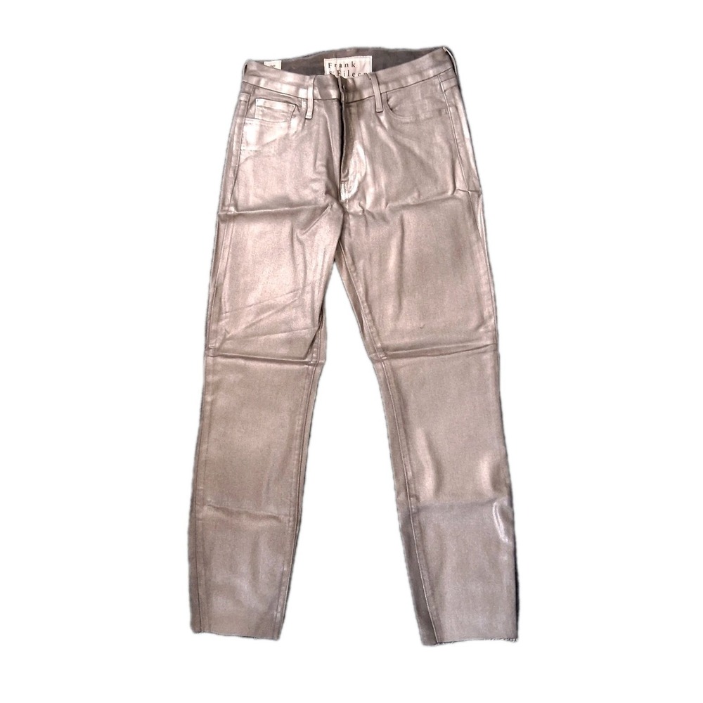 Frank & Eileen Sligo Coated Metallic Silver Jeans Womens 29 Tapered Cropped NEW